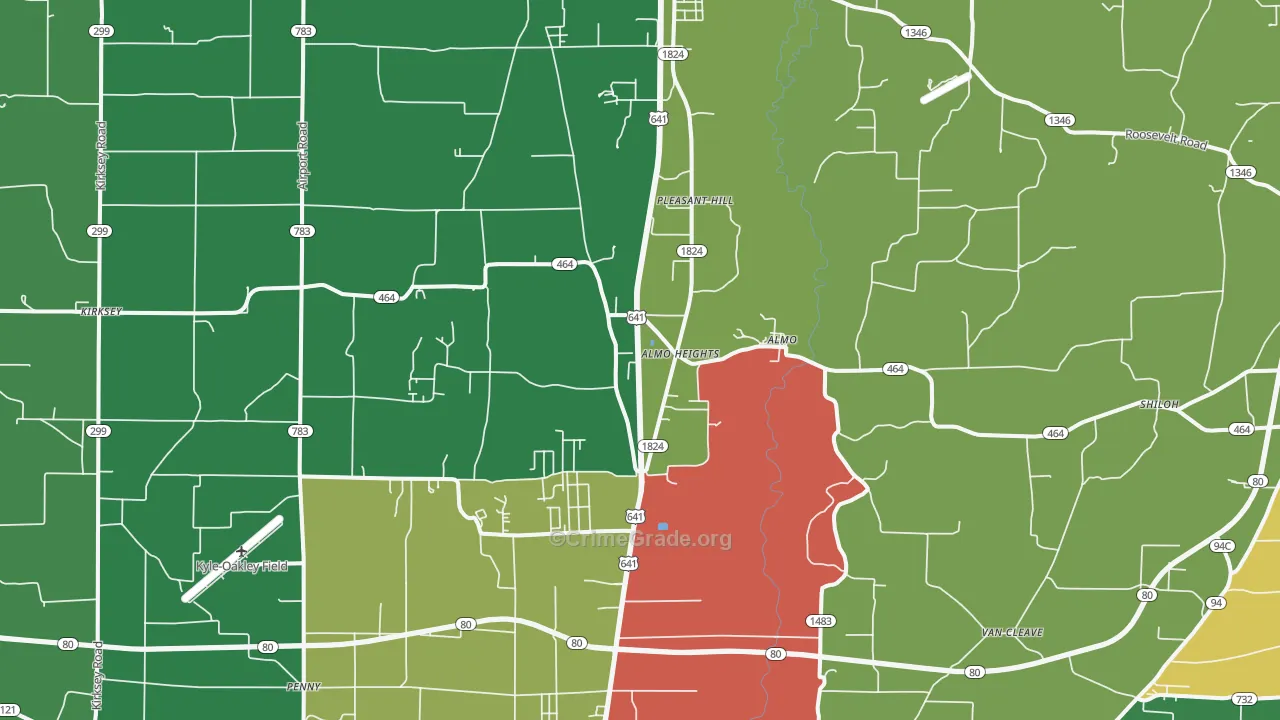 Almo, KY Map of Burglary Rates