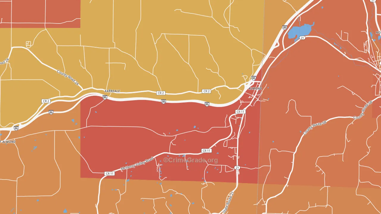 Almond, NY Map of Burglary Rates