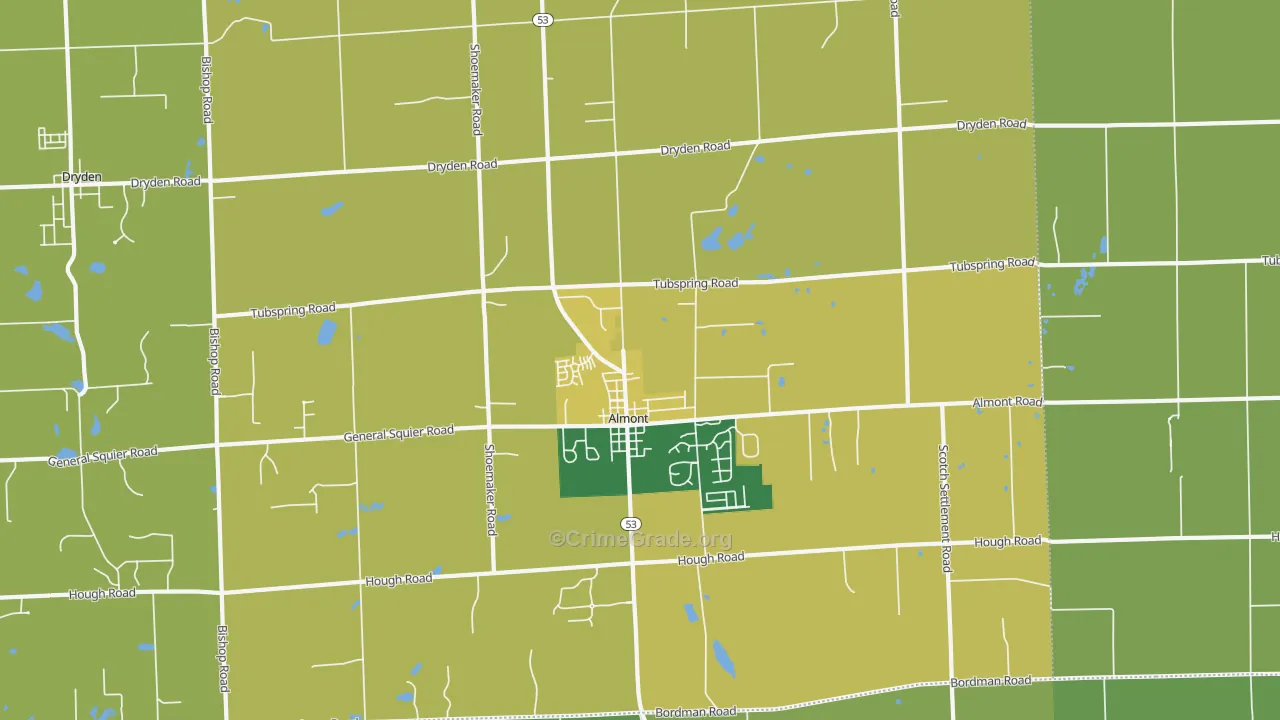 Almont, MI Map of Burglary Rates