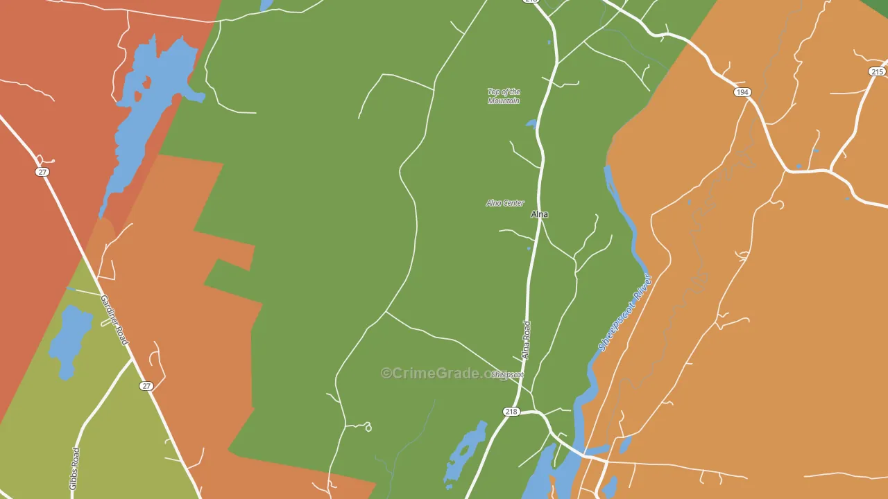 Alna Center, ME Map of Burglary Rates