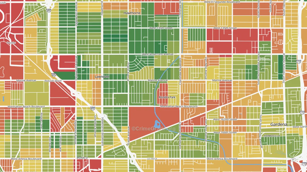Alondra Park, Lawndale, CA Map of Burglary Rates
