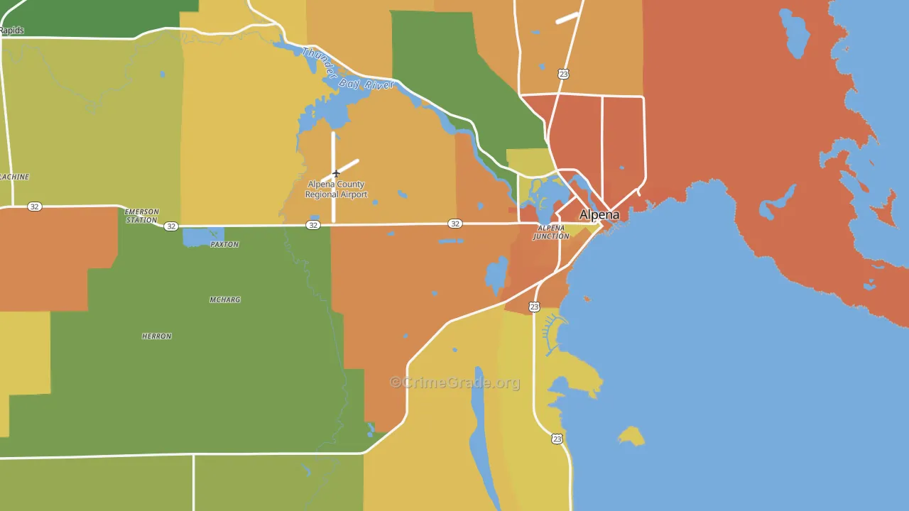 Alpena County, MI Map of Burglary Rates