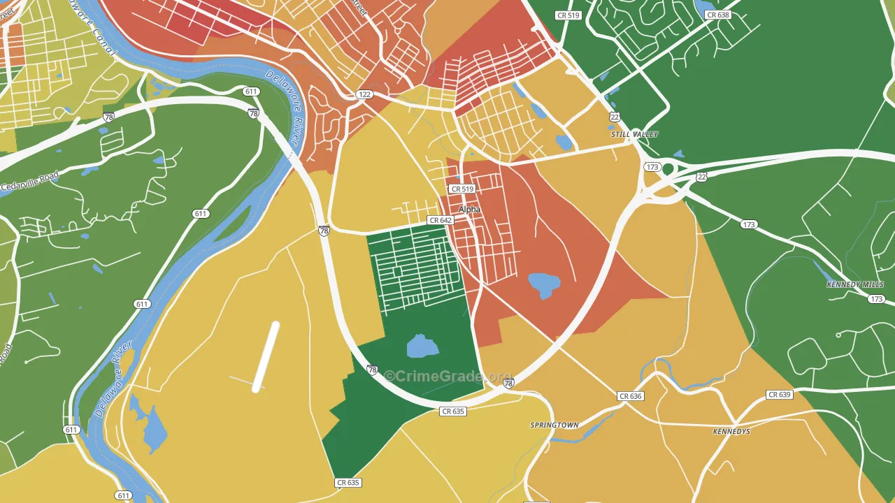 Alpha, NJ Map of Burglary Rates