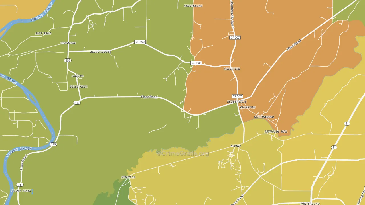 Alpine, AL Map of Burglary Rates