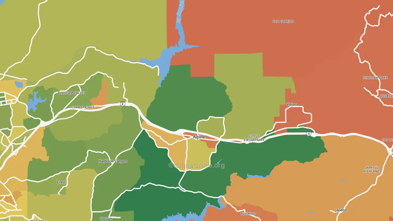 Alpine, CA Map of Burglary Rates
