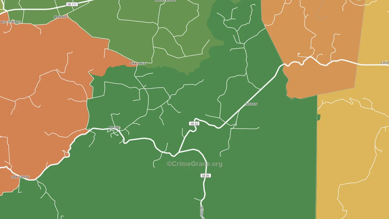 Alpine, TN Map of Burglary Rates