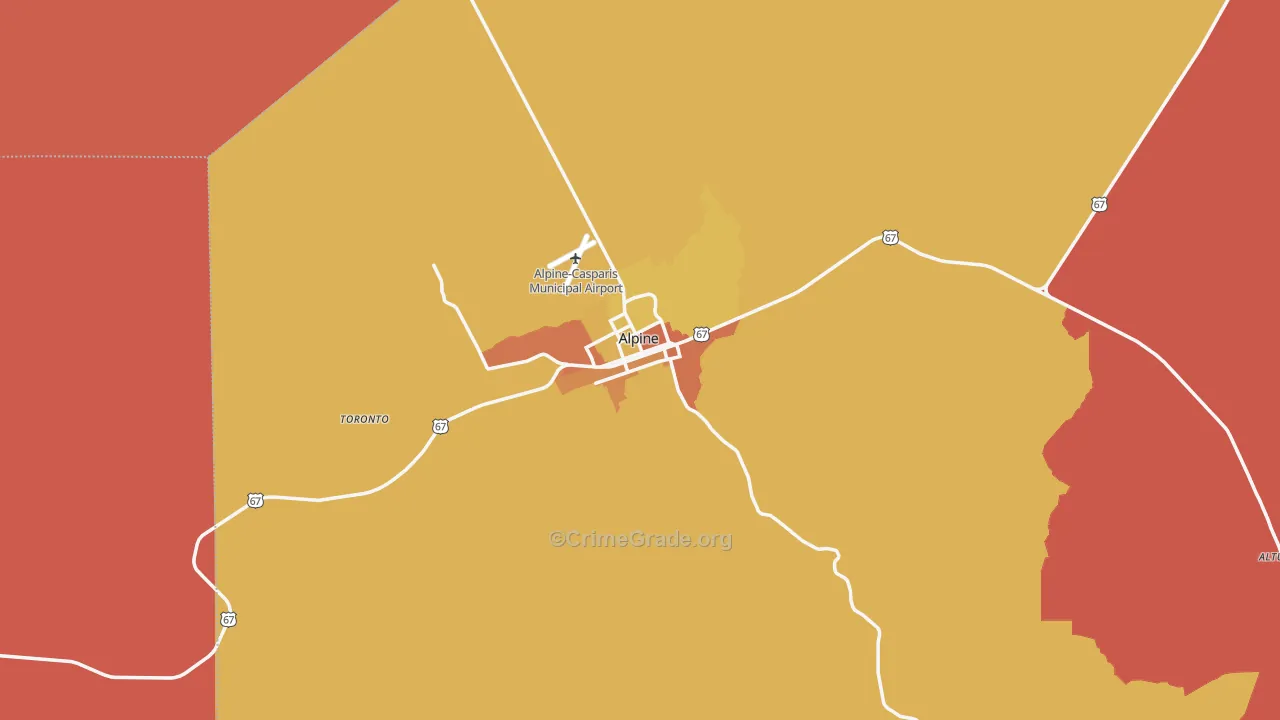 Alpine, TX Map of Burglary Rates