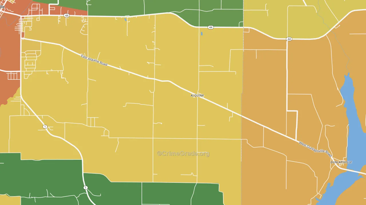 Alquina, IN Map of Burglary Rates