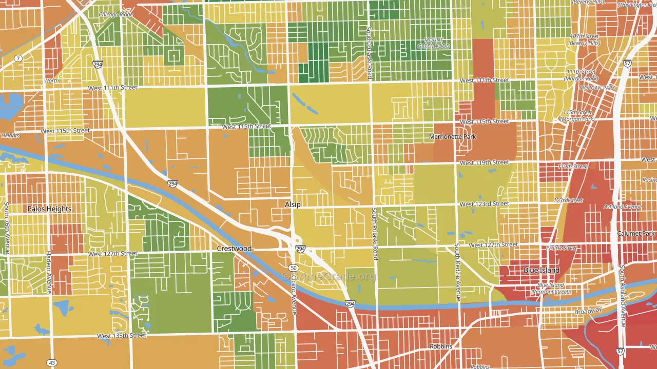 Alsip, IL Map of Burglary Rates