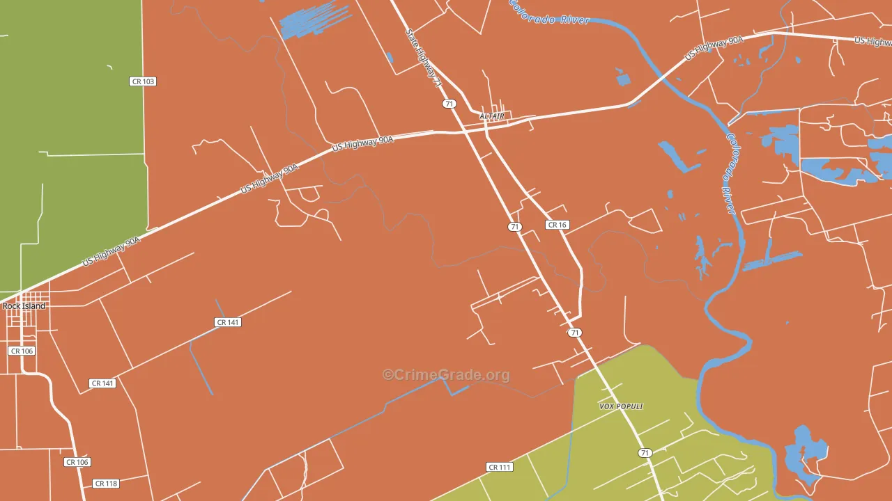 Altair, TX Map of Burglary Rates