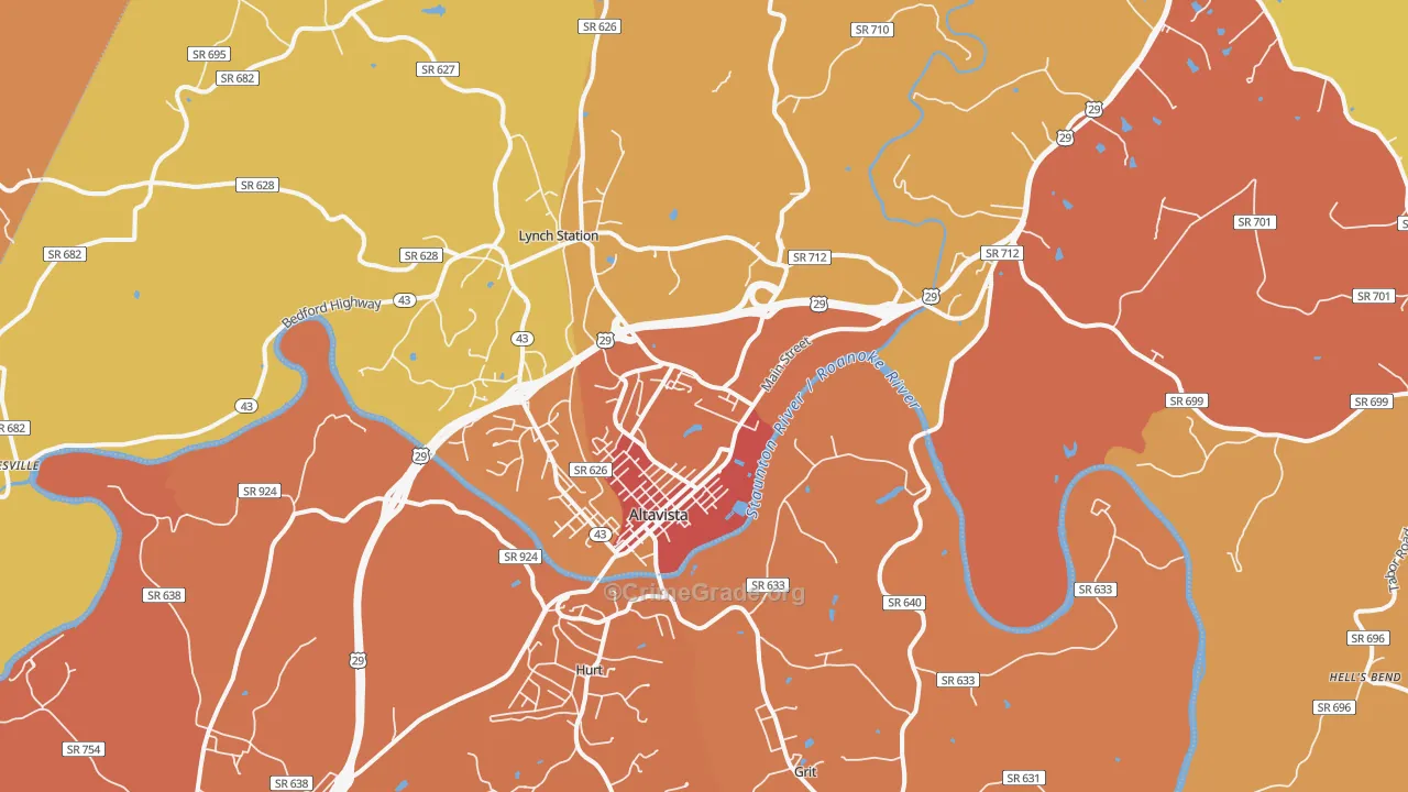 Altavista, VA Map of Burglary Rates