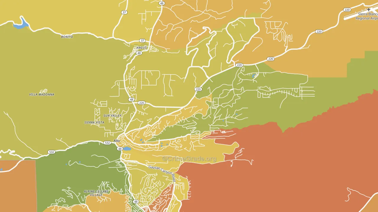 Alto, NM Map of Burglary Rates