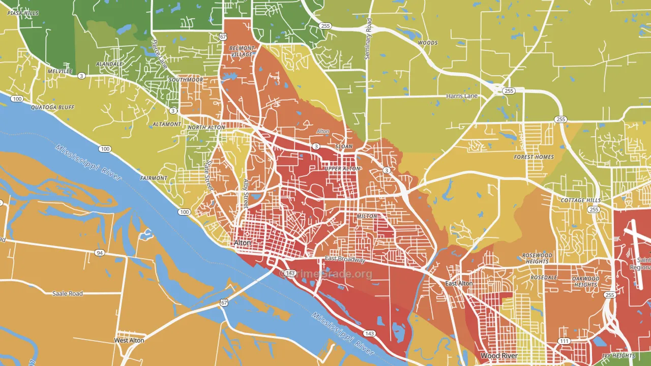 Alton, IL Map of Burglary Rates