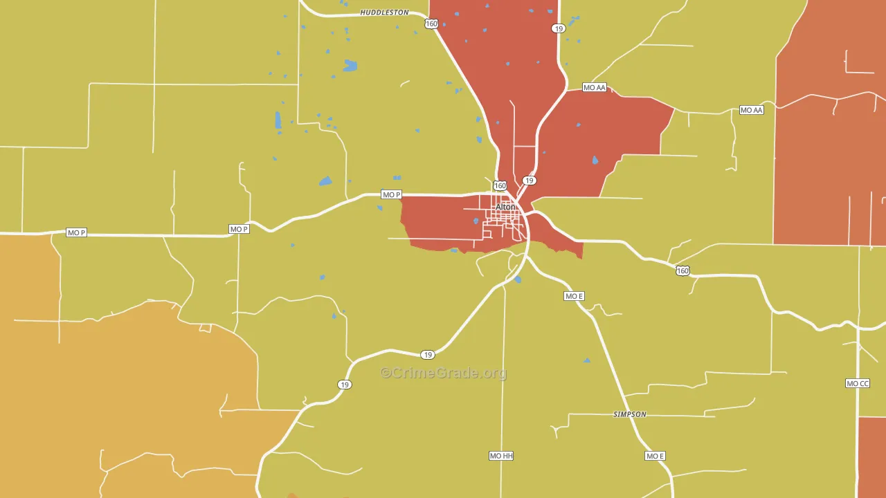 Alton, MO Map of Burglary Rates