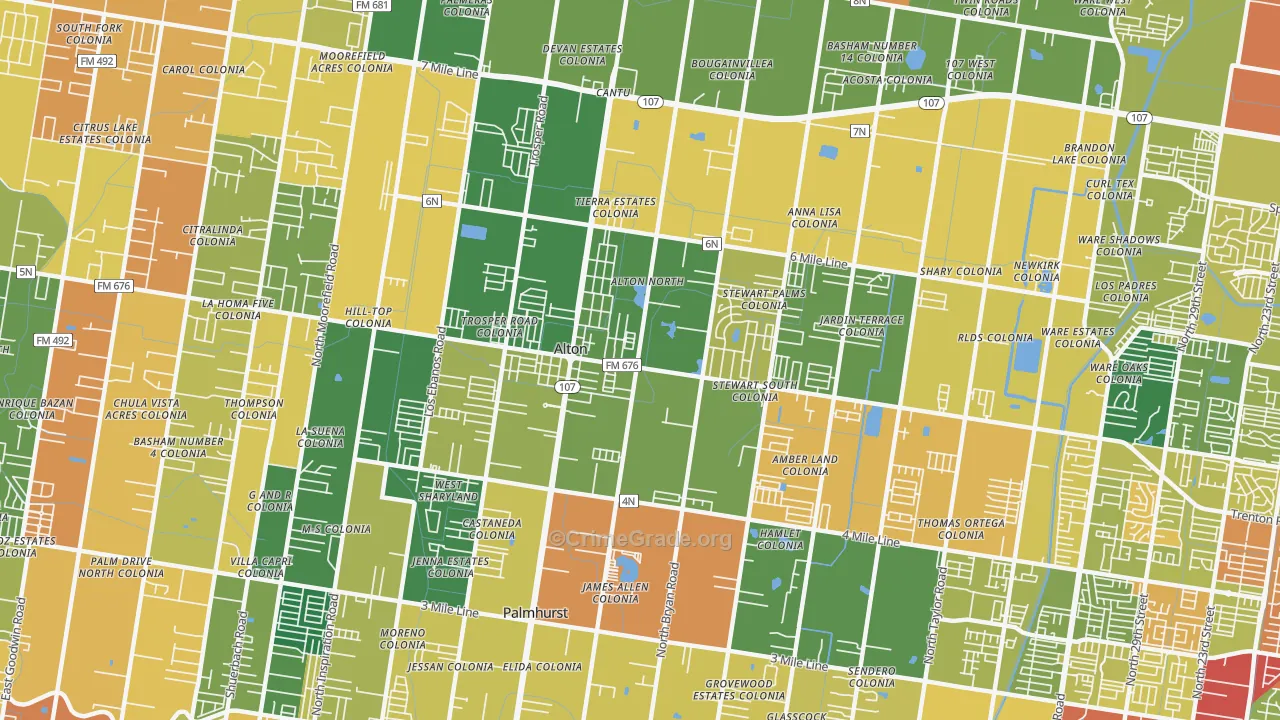 Alton, TX Map of Burglary Rates