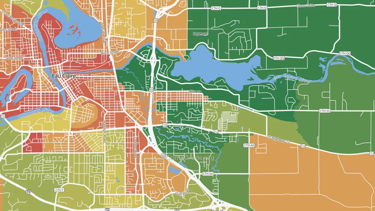 Altoona, WI Map of Burglary Rates