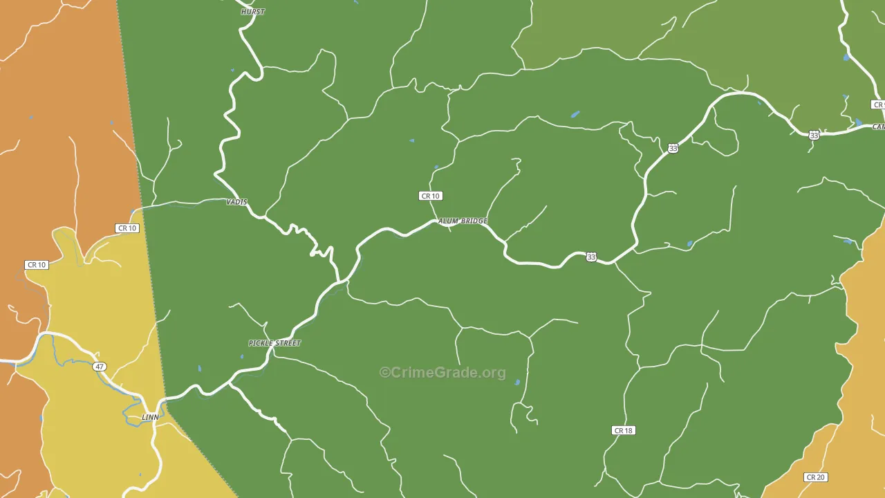 Alum Bridge, WV Map of Burglary Rates