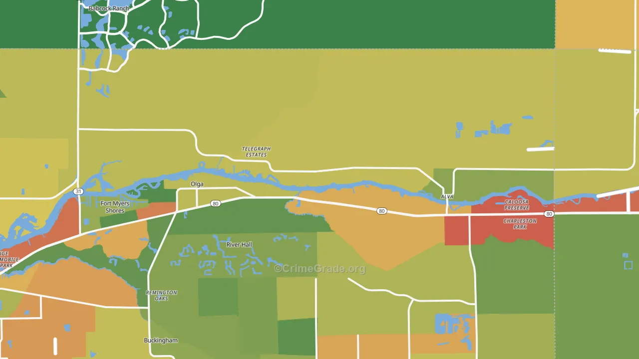 Alva, FL Map of Burglary Rates