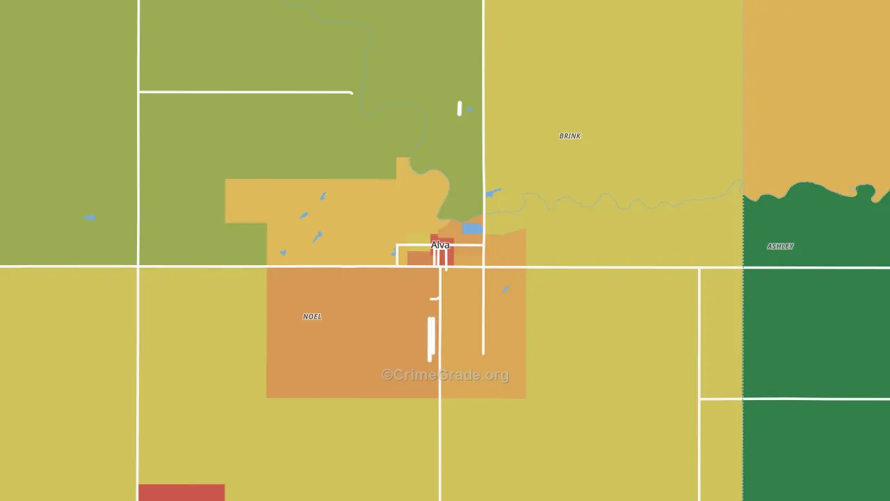 Alva, OK Map of Burglary Rates