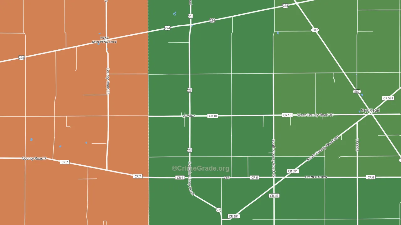Alvada, OH Map of Burglary Rates