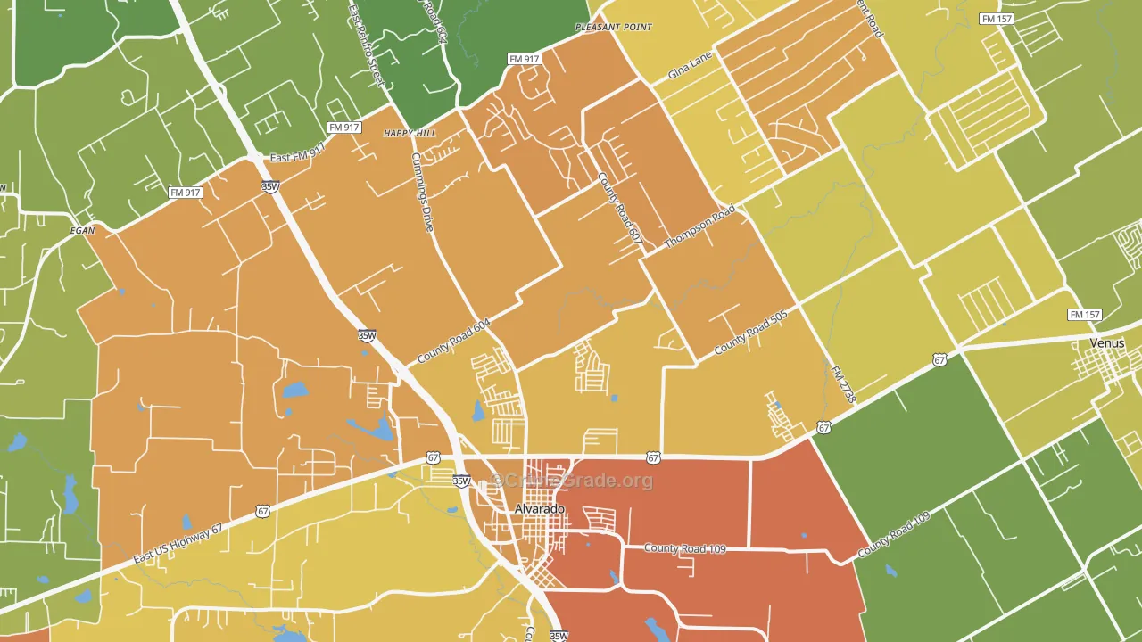 Alvarado, TX Map of Burglary Rates