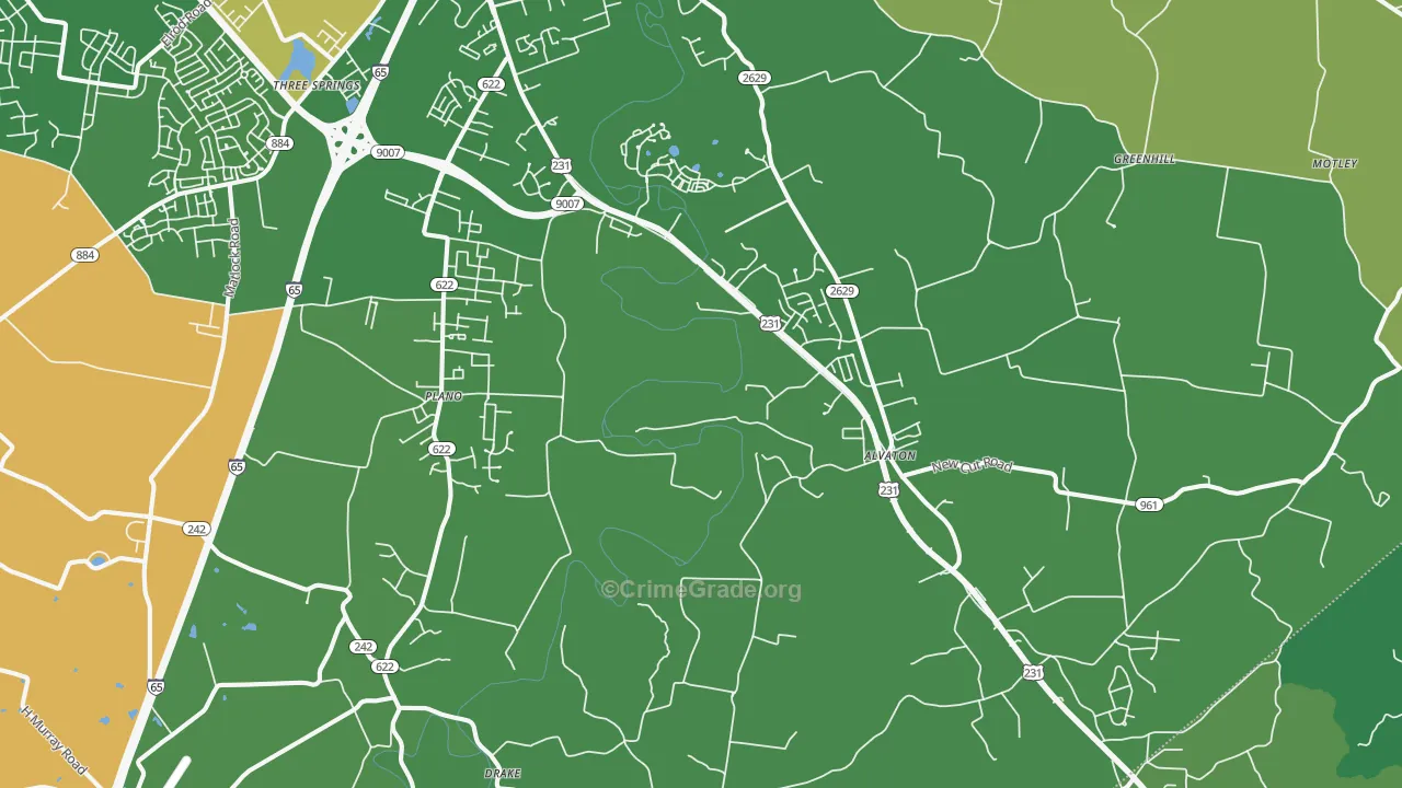 Alvaton, KY Map of Burglary Rates