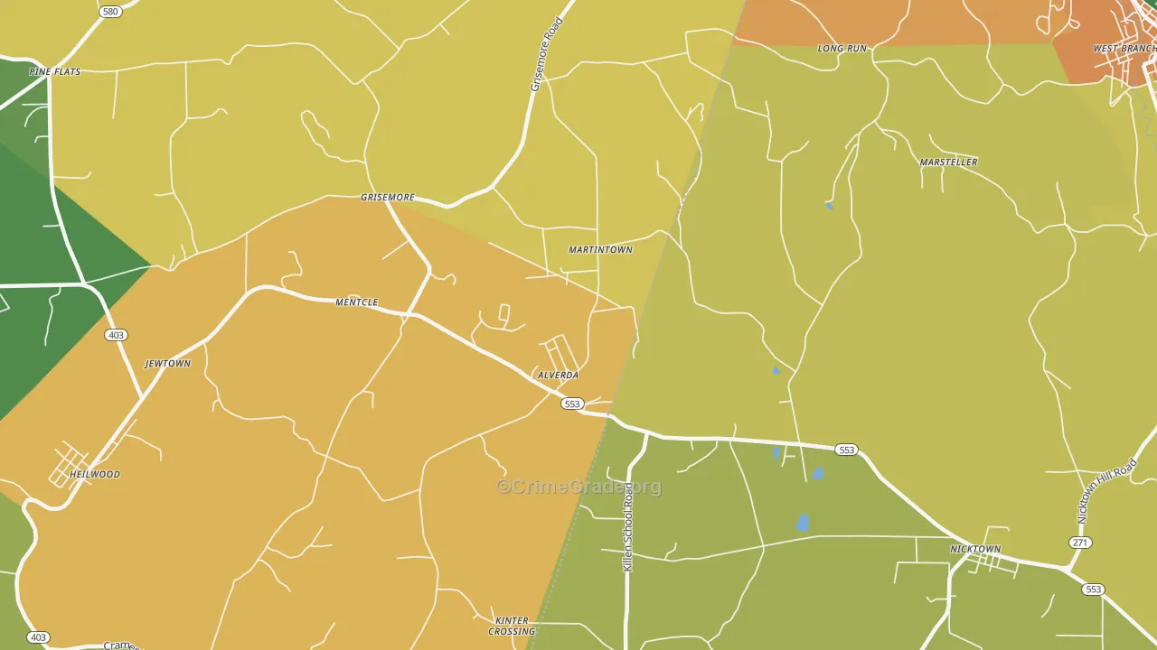Alverda, PA Map of Burglary Rates