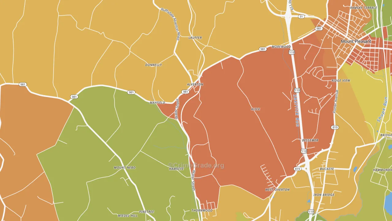 Alverton, PA Map of Burglary Rates