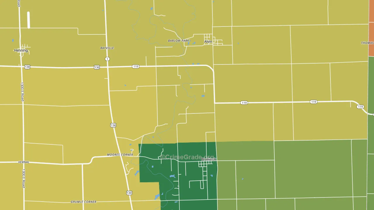 Alvin, IL Map of Burglary Rates