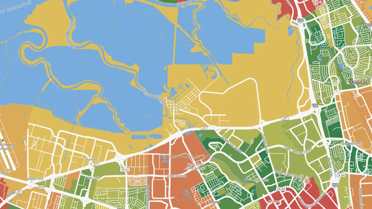 Alviso, CA Map of Burglary Rates