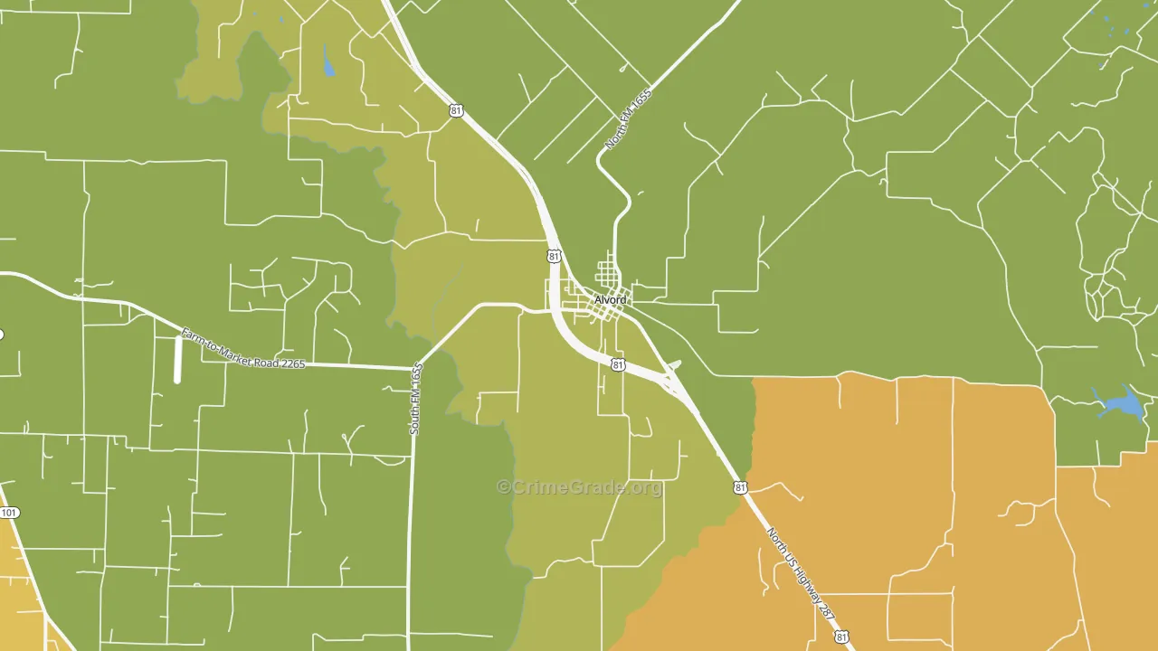 Alvord, TX Map of Burglary Rates