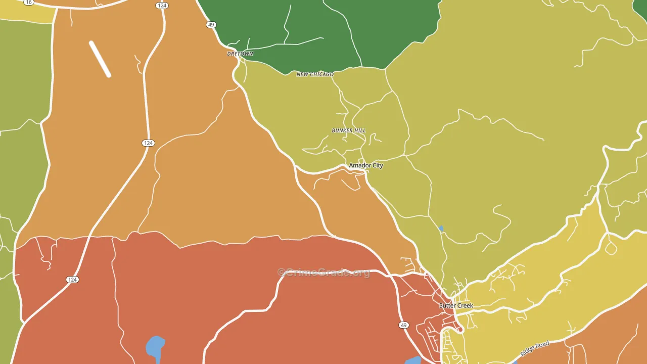 Amador City, CA Map of Burglary Rates