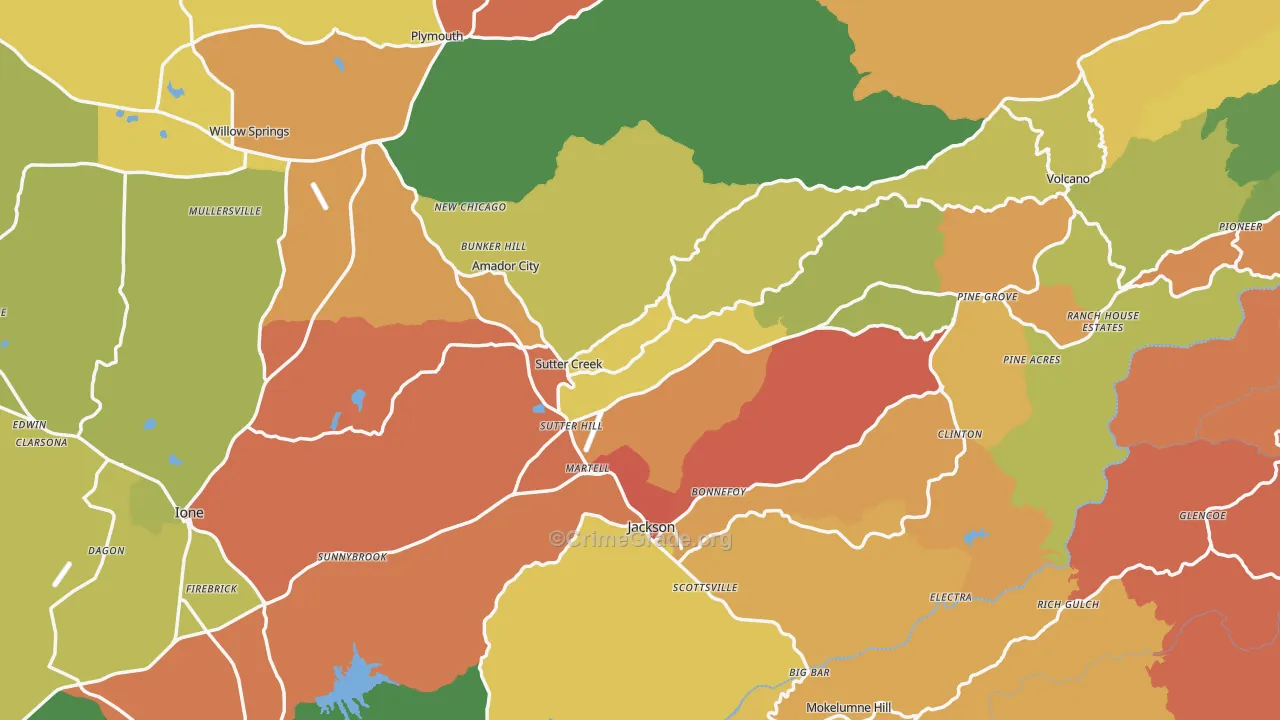 Amador County, CA Map of Burglary Rates