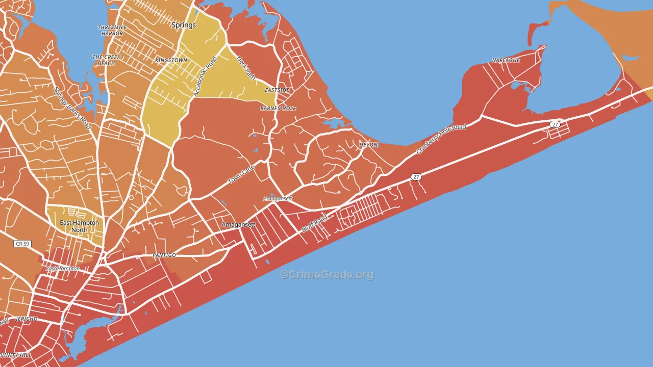 Amagansett, NY Map of Burglary Rates