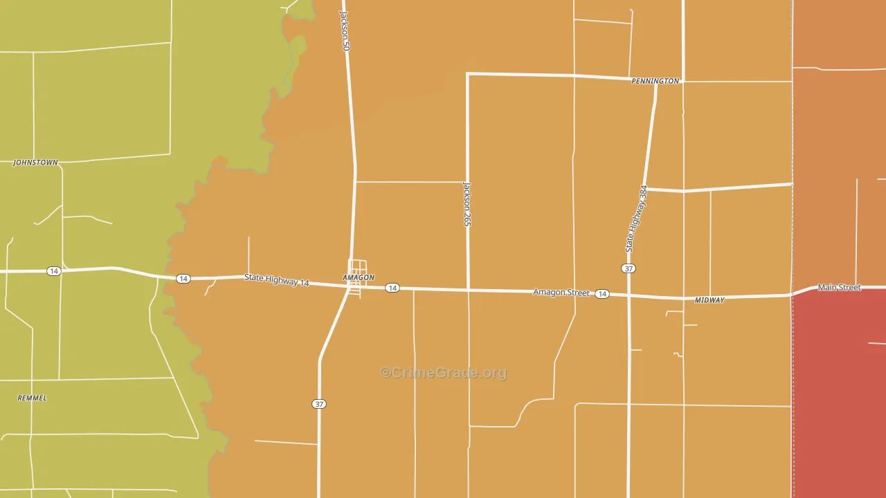 Amagon, AR Map of Burglary Rates