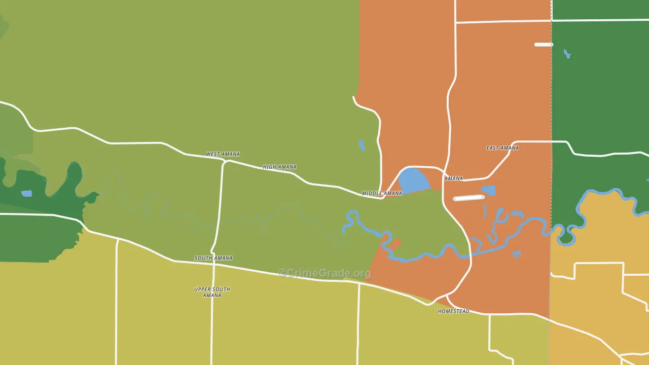 Amana, IA Map of Burglary Rates