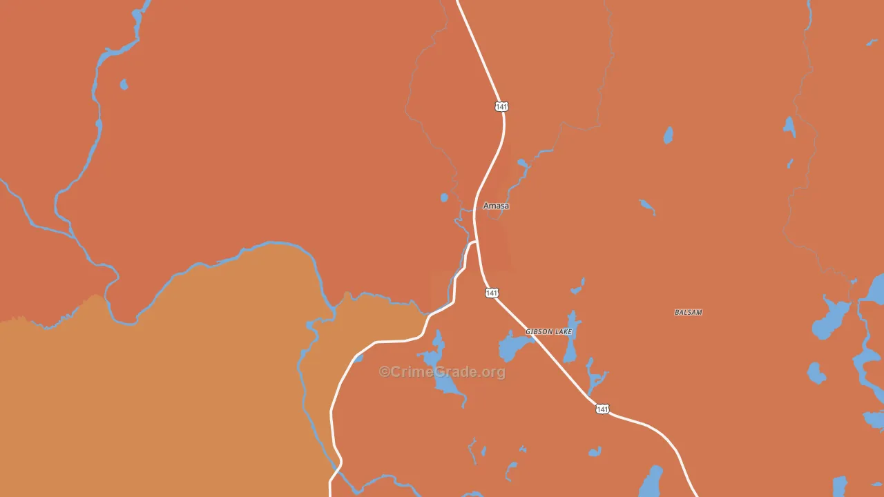 Amasa, MI Map of Burglary Rates