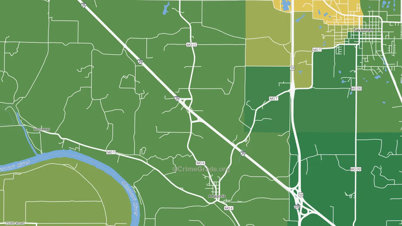 Amazonia, MO Map of Burglary Rates