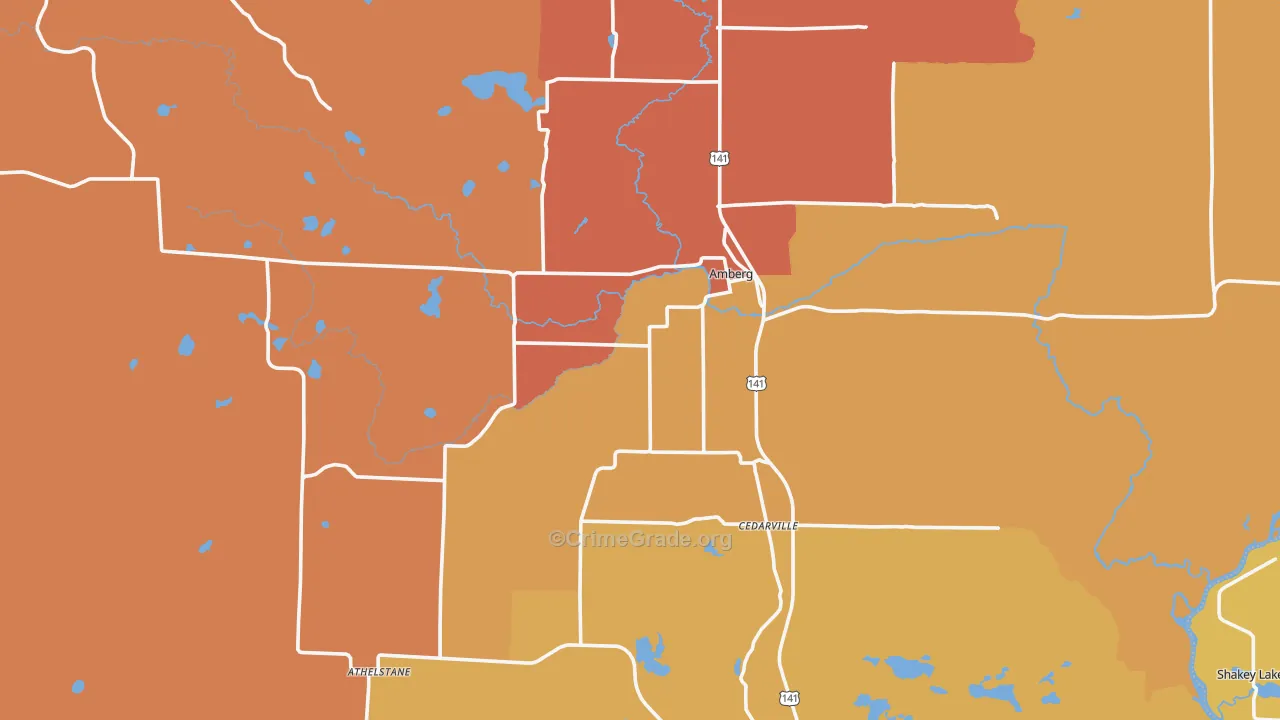 Amberg, WI Map of Burglary Rates