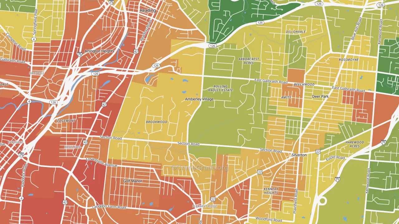 Amberley, OH Map of Burglary Rates