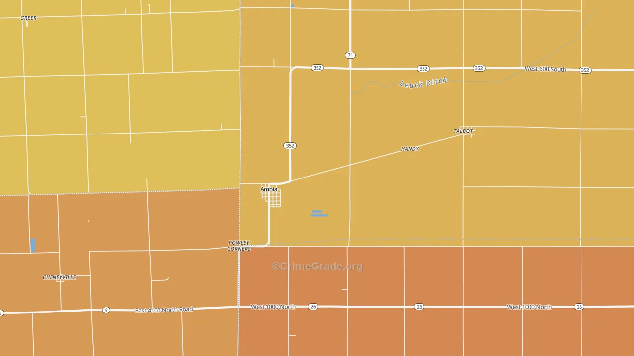 Ambia, IN Map of Burglary Rates