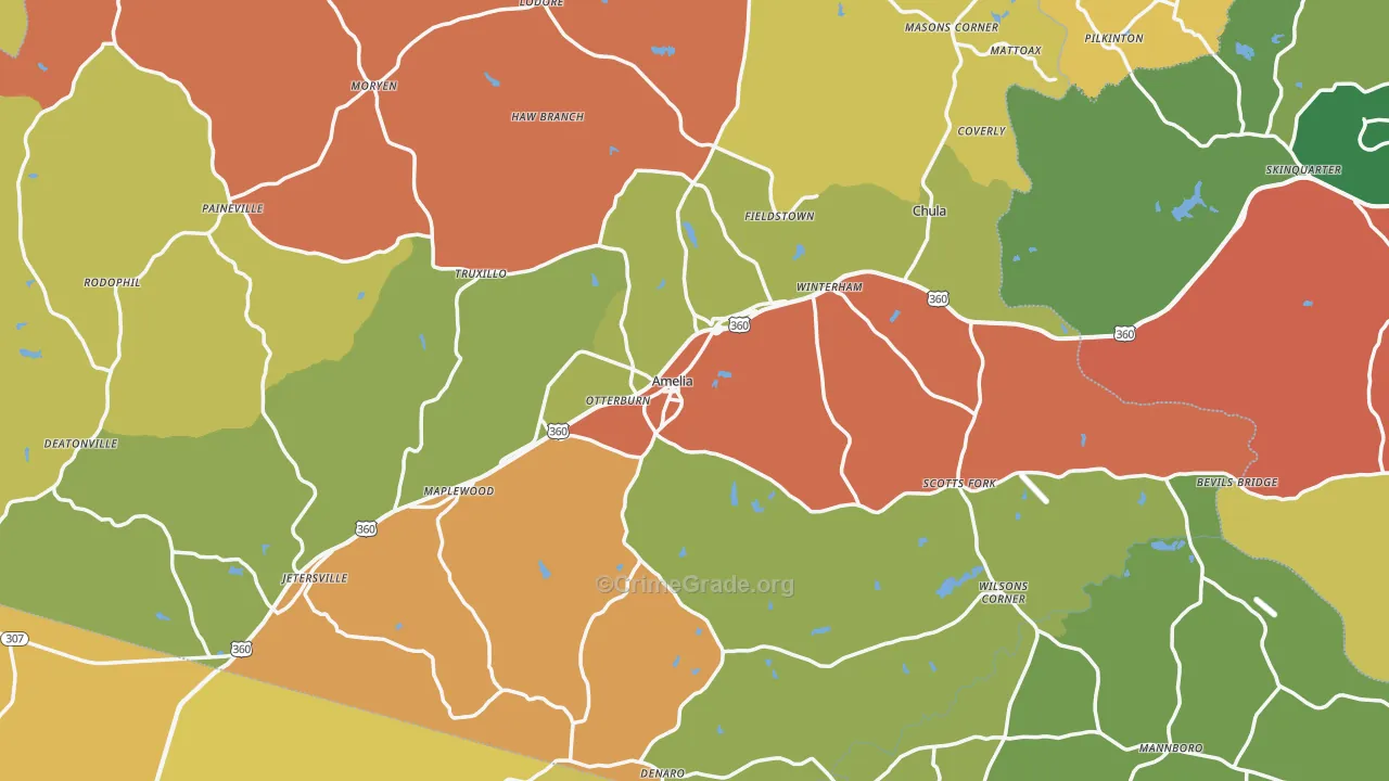 Amelia County, VA Map of Burglary Rates