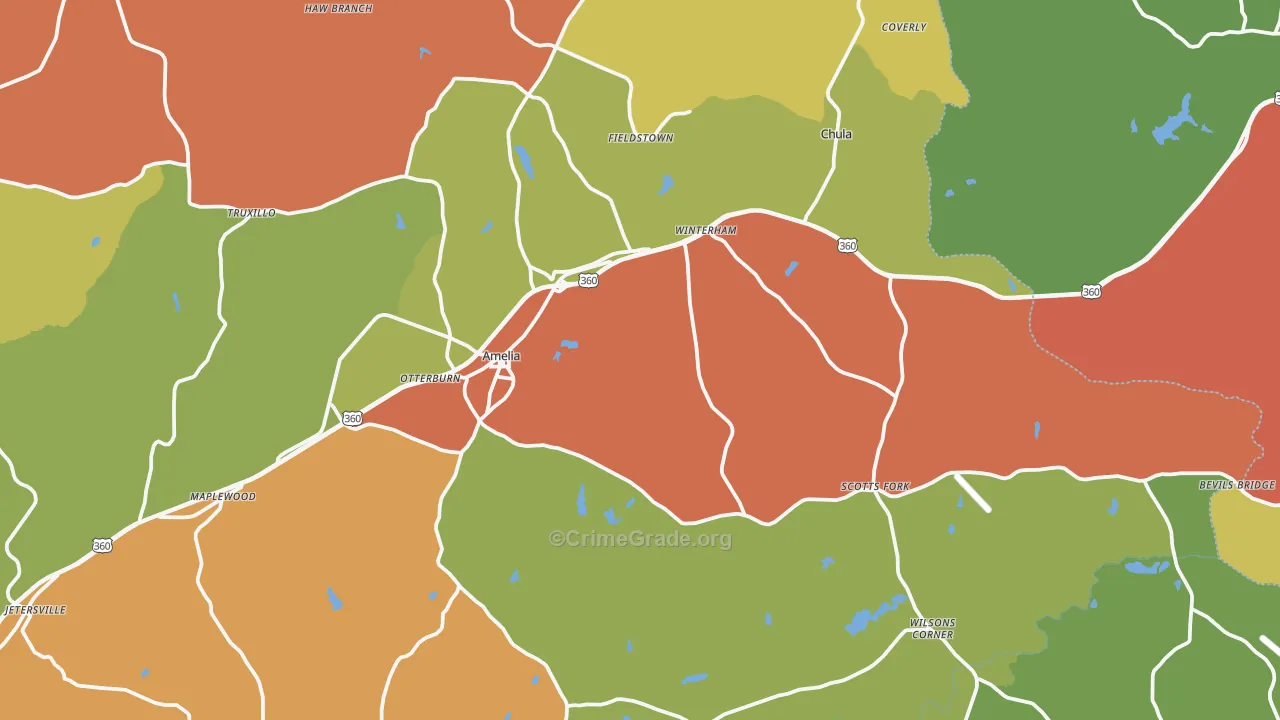 Amelia Court House, VA Map of Burglary Rates