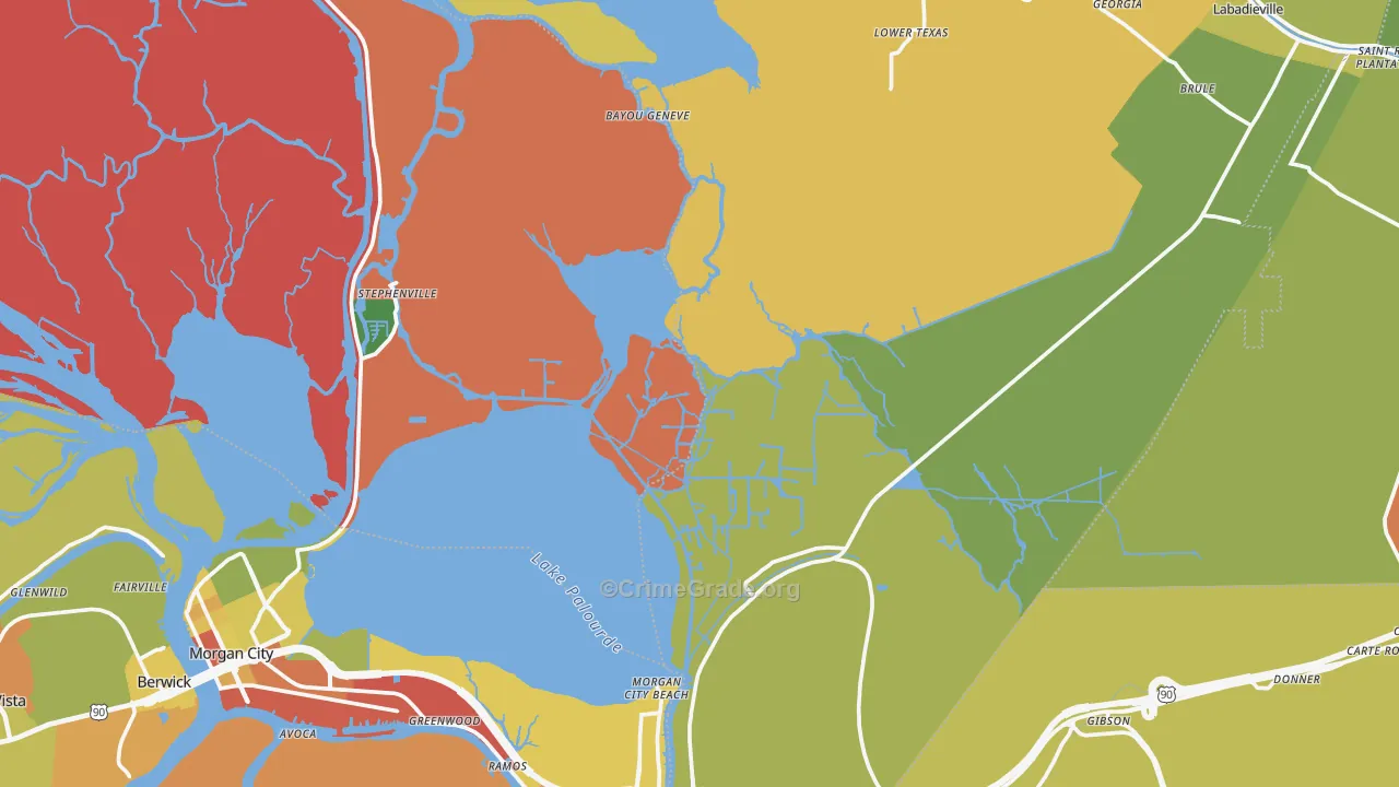 Amelia, LA Map of Burglary Rates