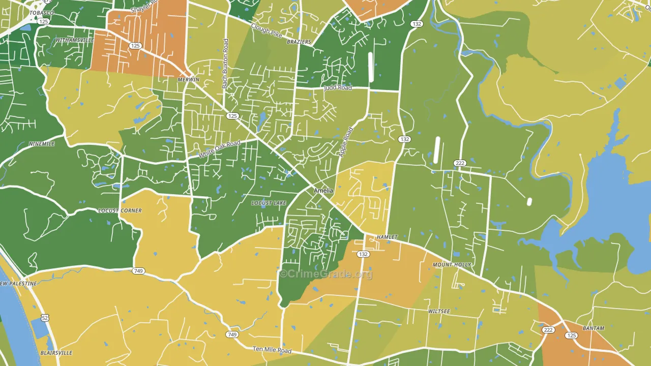 Amelia, OH Map of Burglary Rates