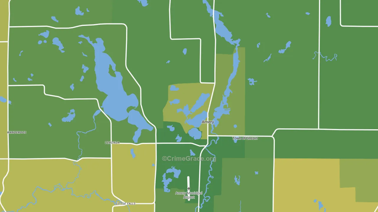 Amery, WI Map of Burglary Rates
