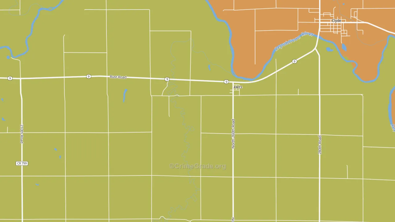 Ames, KS Map of Burglary Rates