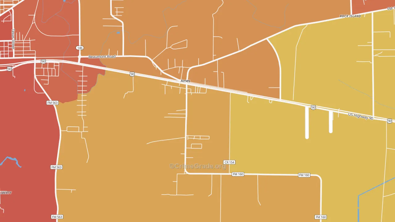 Ames, TX Map of Burglary Rates