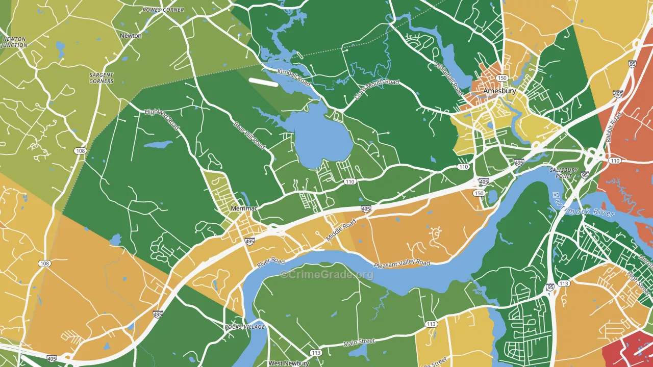 Amesbury, MA Map of Burglary Rates