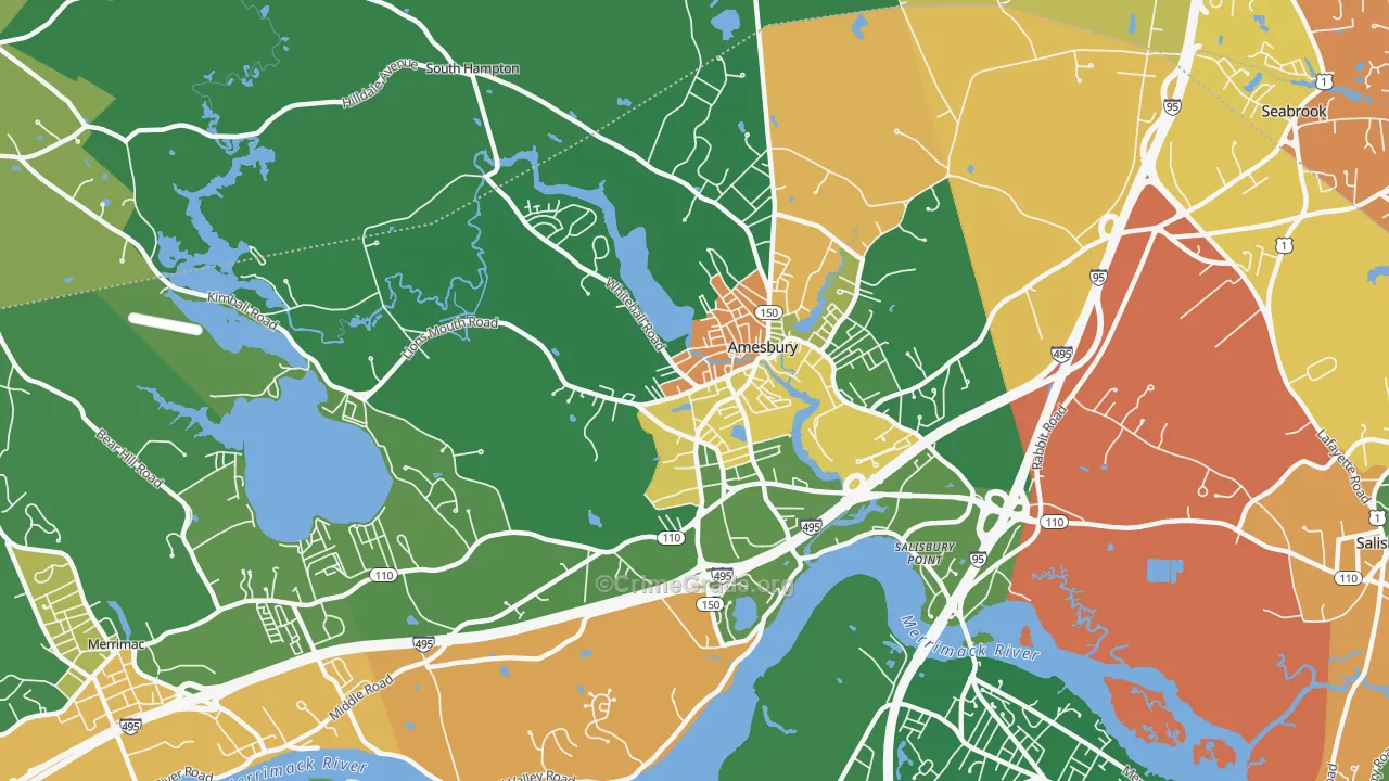 Amesbury Town, MA Map of Burglary Rates